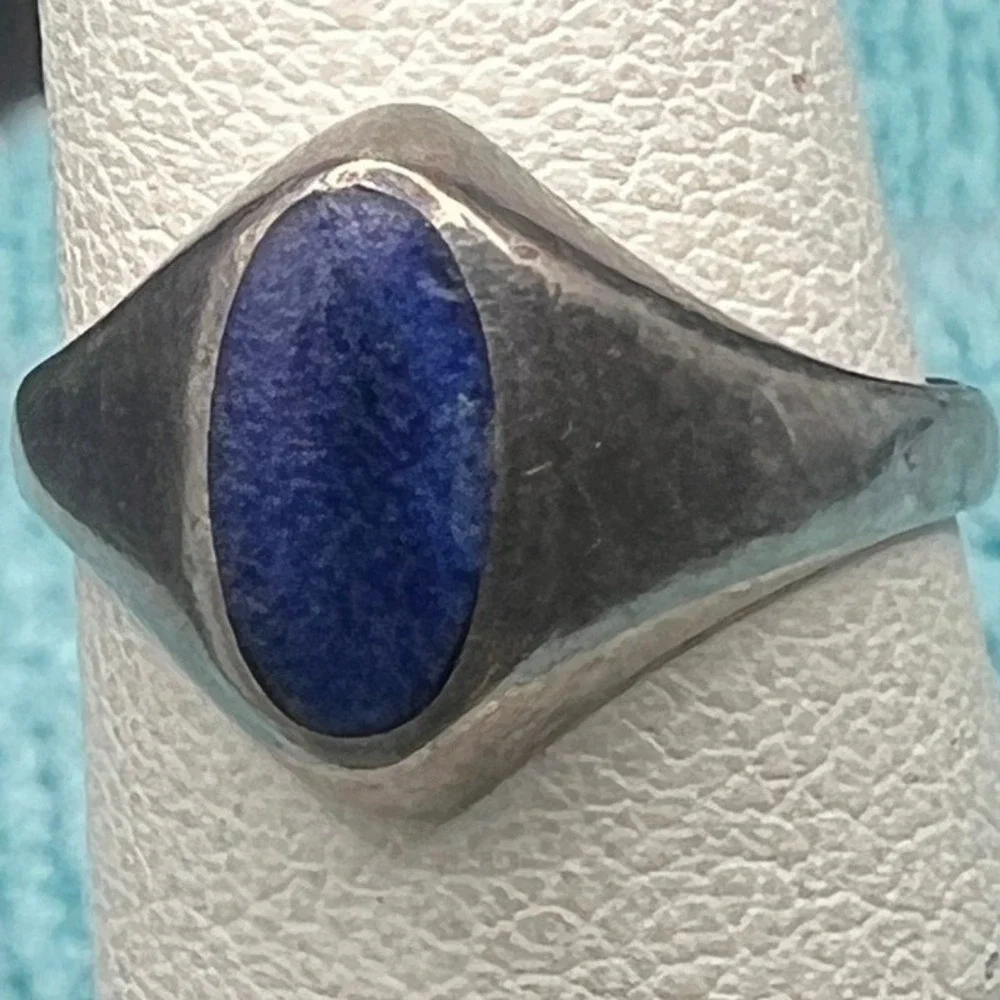 Vintage Sterling Silver Pinky Ring Unisex Blue Stone 4.75 2.8g READ